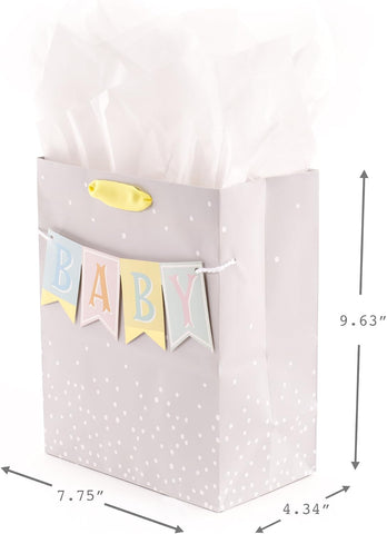 Hallmark 9" Medium Baby Gift Bag with Tissue Paper (Banner on Grey)