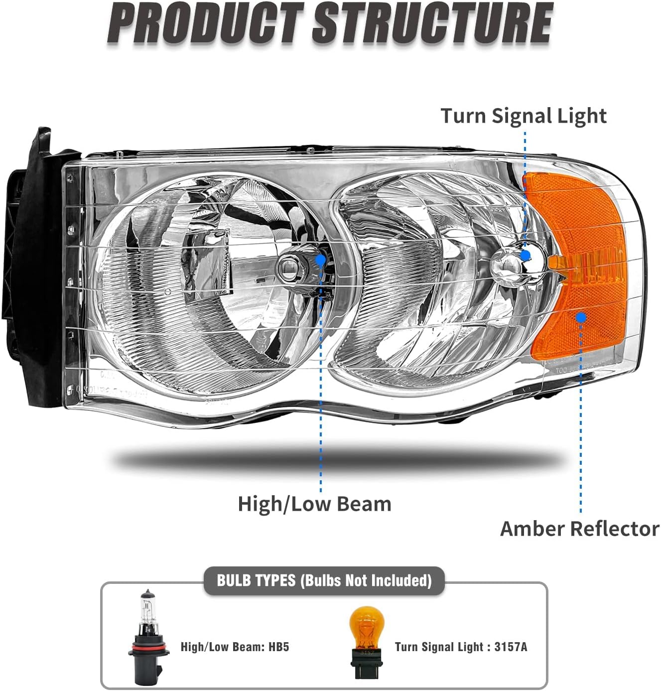 for 2002-2005 Dodge Ram 1500 & Dodge Ram 2500 Halogen Headlight