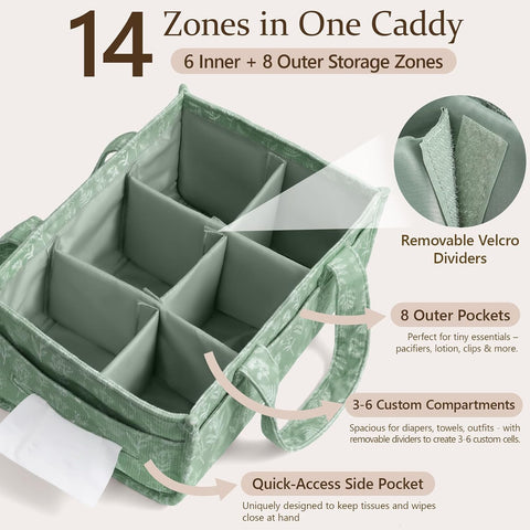Corduroy Baby Diaper Caddy Organizer with Handles, Nursery Storage Basket