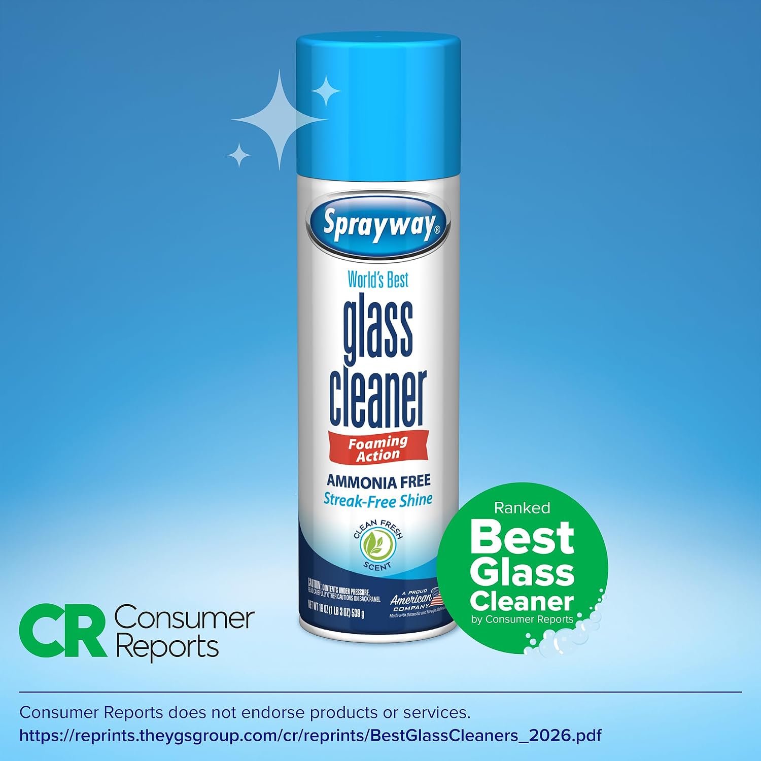 Sprayway Glass Cleaner Foaming Aerosol Spray, 19oz, Pack of 2 | Ammonia-Free, Streakless, Fast-Acting | Cleans & Polishes Glass Surfaces | Fresh Scent, Removes Fingerprints, Dust, Dirt, Smoke Film