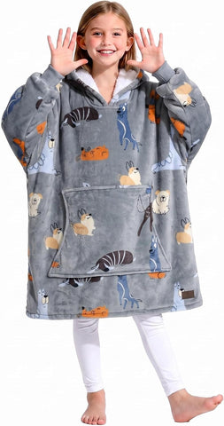 Catalonia Oversized Sherpa Hoodie Blanket Wearable Sweatshirt for Kids