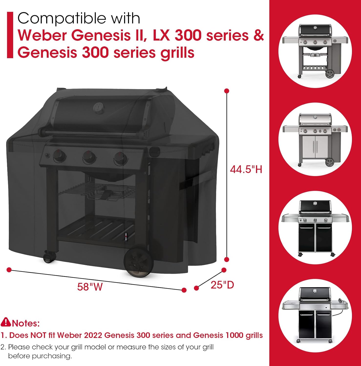 Unicook Grill Cover 58 Inch, Heavy Duty Waterproof UV Resistant BBQ Cover