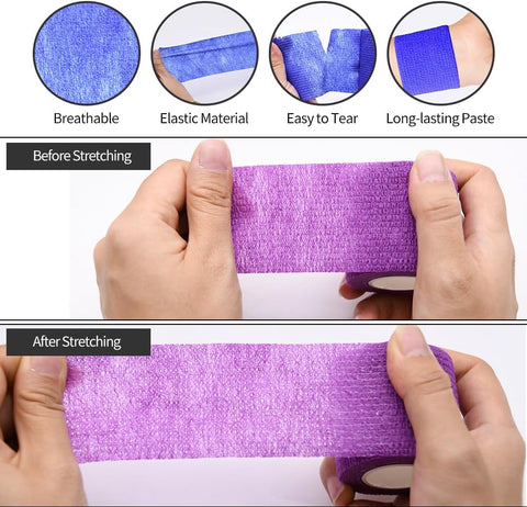 6pcs 2in Self Adhesive Bandage Wraps, 12 Colors, 5 Yard Wraps for Sports