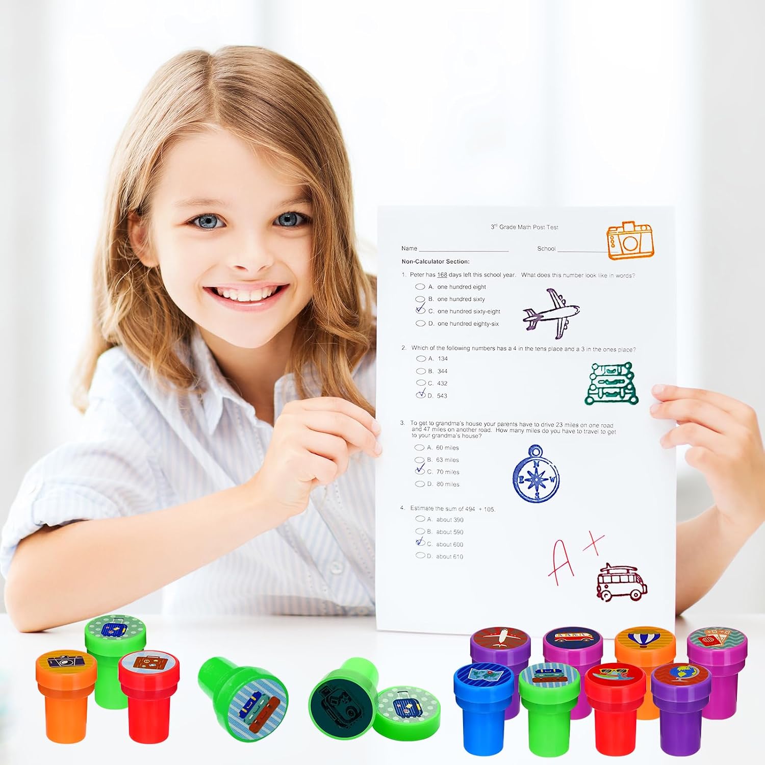 Cinrobiye 24 Pcs Adventure Travel Stampers Party Favor Set Fun Bon Voyage Stamps Birthday Party Supplies Classroom Rewards Carnival Prizes Goody Bag Fillers Pinata Filler Travel Party Gift Set