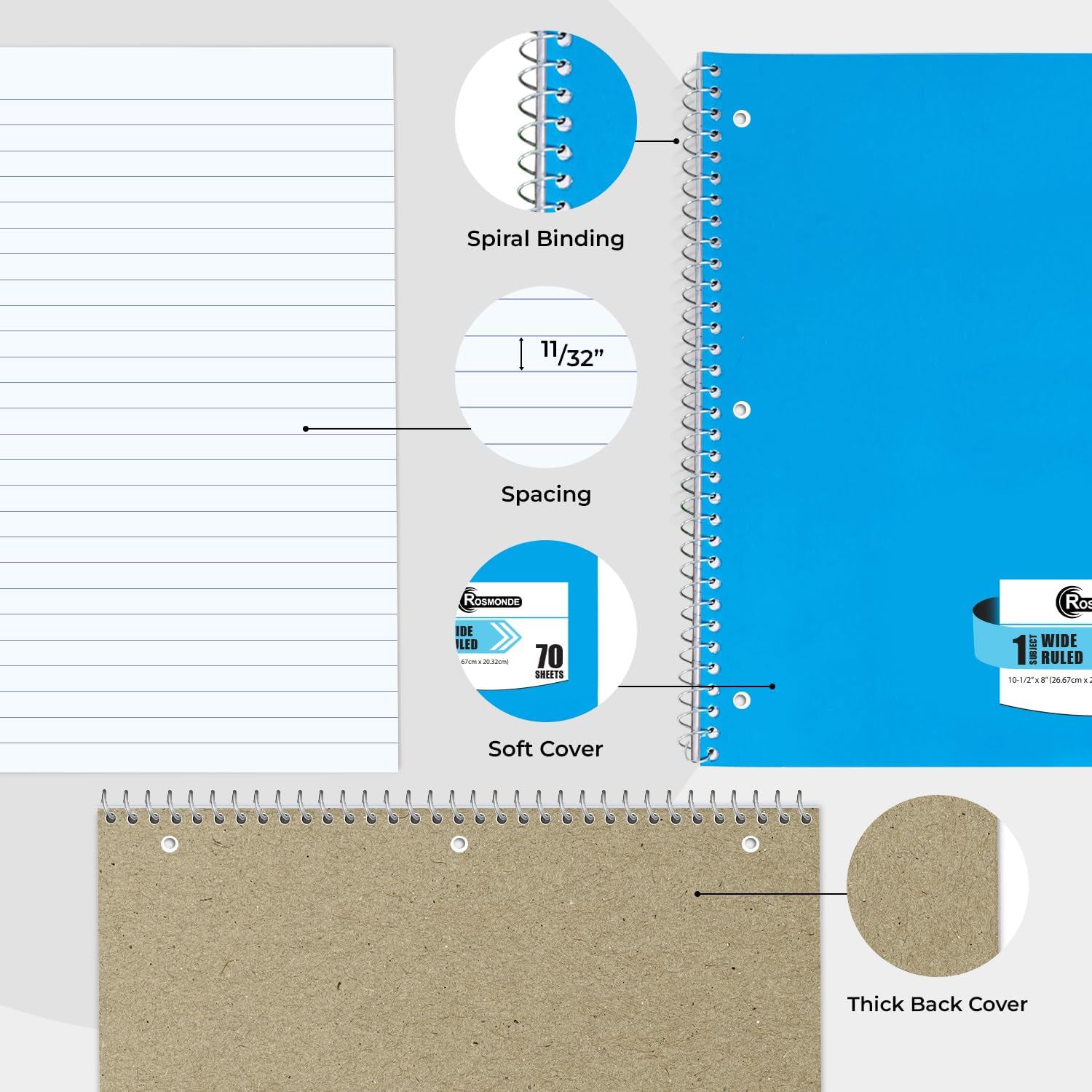 Rosmonde 2000 Packs 1 Subject Notebooks Bulk, Wide Ruled, 70 Sheets