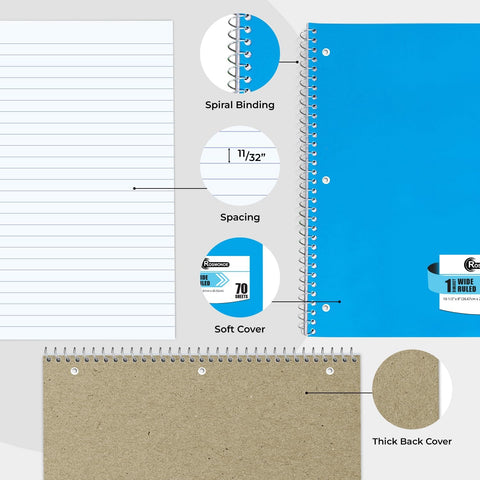 Rosmonde 2000 Packs 1 Subject Notebooks Bulk, Wide Ruled, 70 Sheets