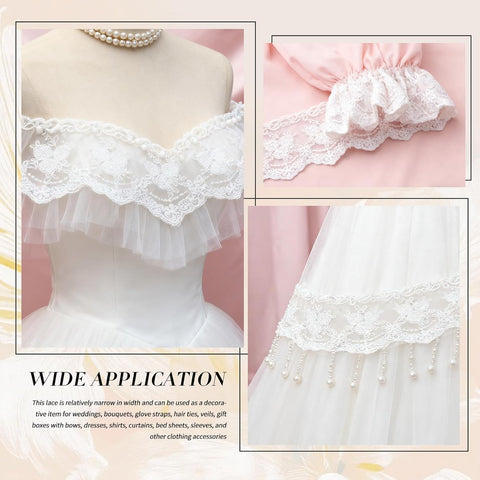 Lace Trim Ribbon, 3-Yard White Lace Ribbon, 3.3 Inch Width White Laces Trims Delicate Floral Pattern Ribbons for Crafts Sewing and Bridal Wedding Dress Applique Decorations