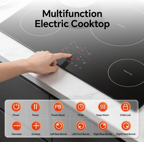 Ranein 30 Inch 4 Burner Induction Cooktop, 7800W, 240V