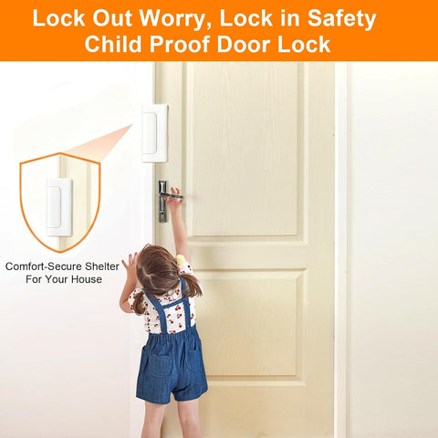 Home Security Door Reinforcement Lock, Upgraded Front Door Locks for Kids Safety Withstand 800 lbs, Child Proof Door Lock, Extra Door Lock from Inside Prevent Unauthorized Entry (2 Pack, White)