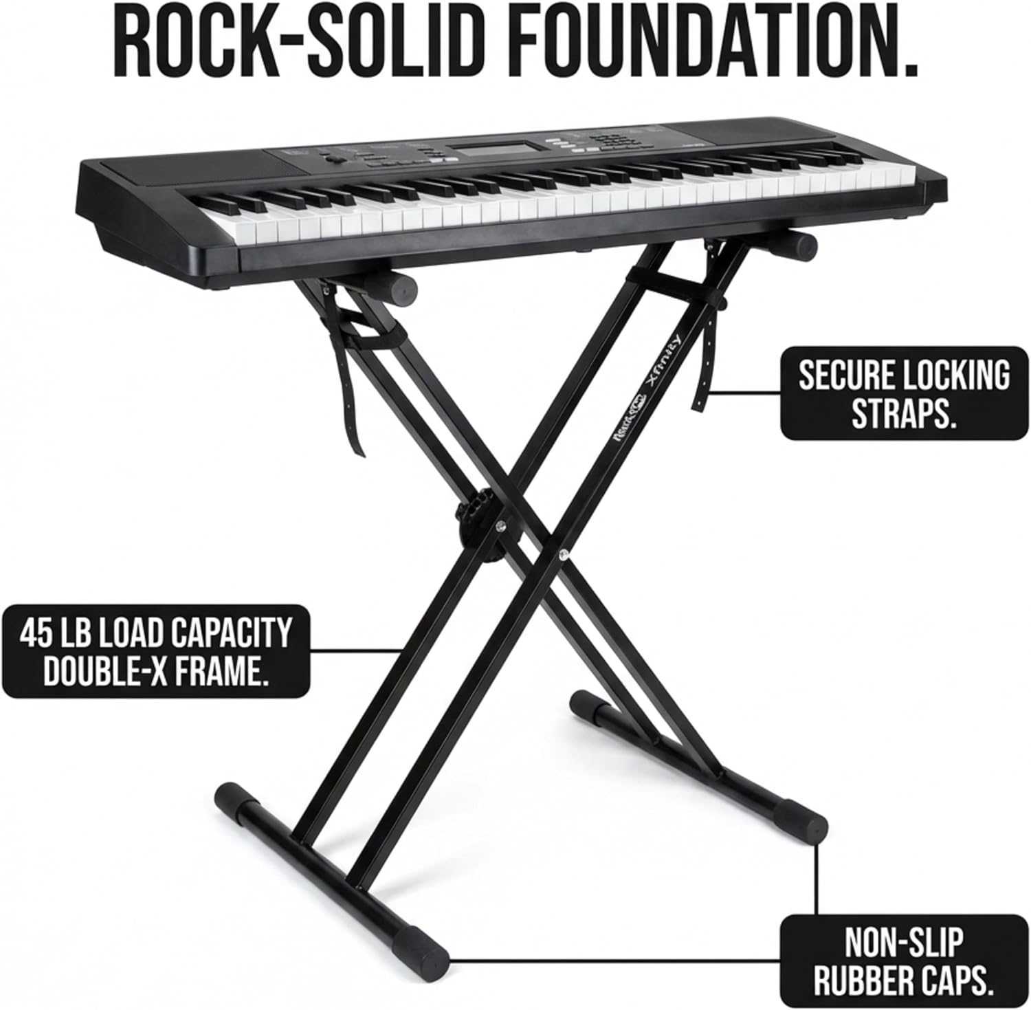 RockJam Xfinity Double X Keyboard Stand, Pre-Assembled & Adjustable
