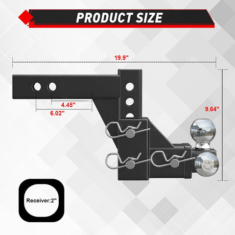 TYT Adjustable Tri-Ball Hitch Ball Mount for 2-Inch Receiver