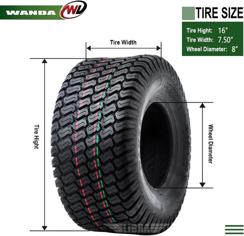 WANDA 16X7.5-8 Lawn Mower Tractor Cart Turf Tires 4 Ply 16x7.5x8 Set2-13020