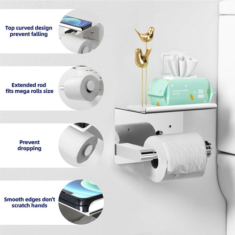 GLNLQ Chrome Toilet Paper Holder Wall Mount, Self Adhesive or Screw-in