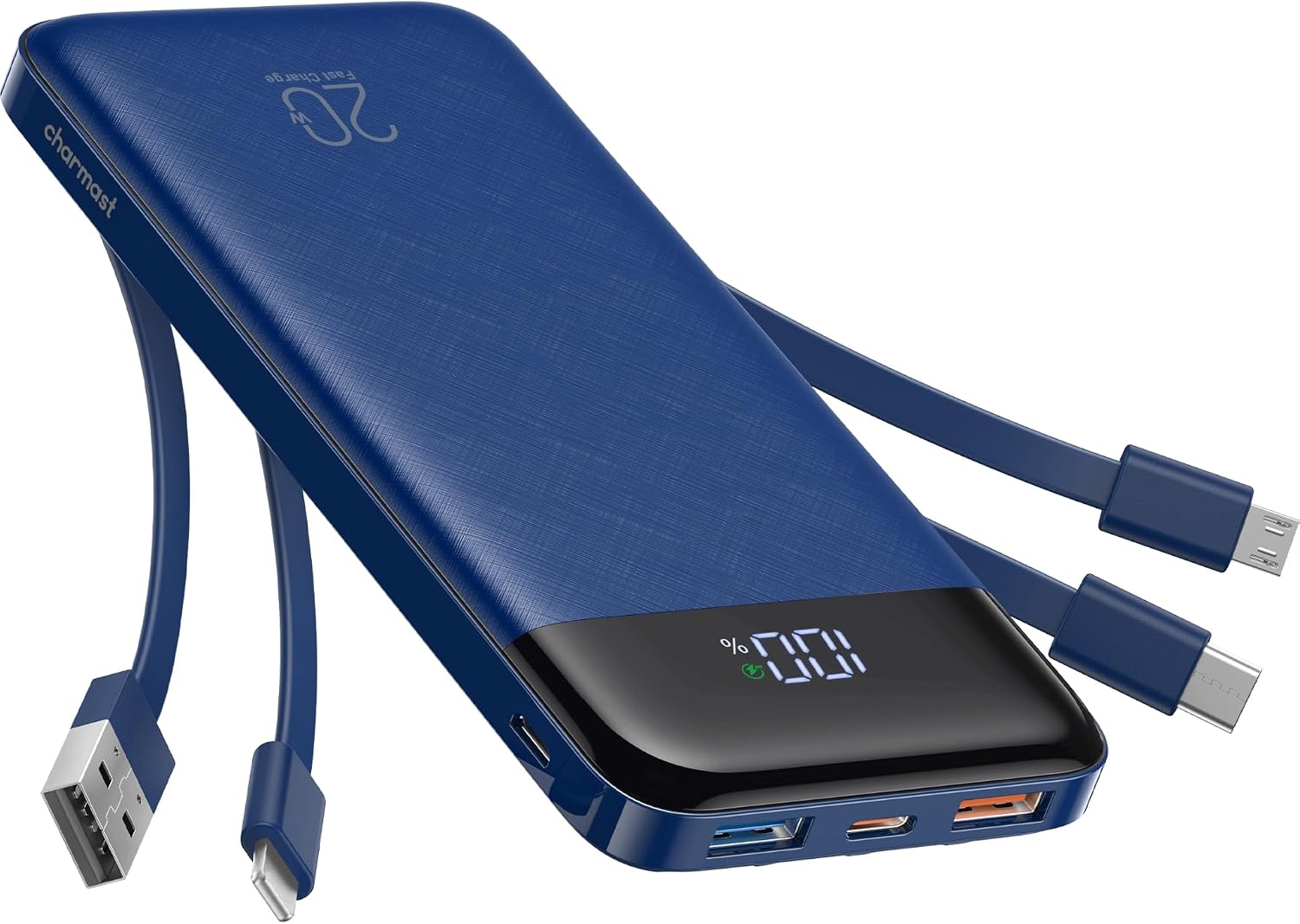 charmast Portable Charger Built-in Cables, 20000mAh Power Bank 6-Output