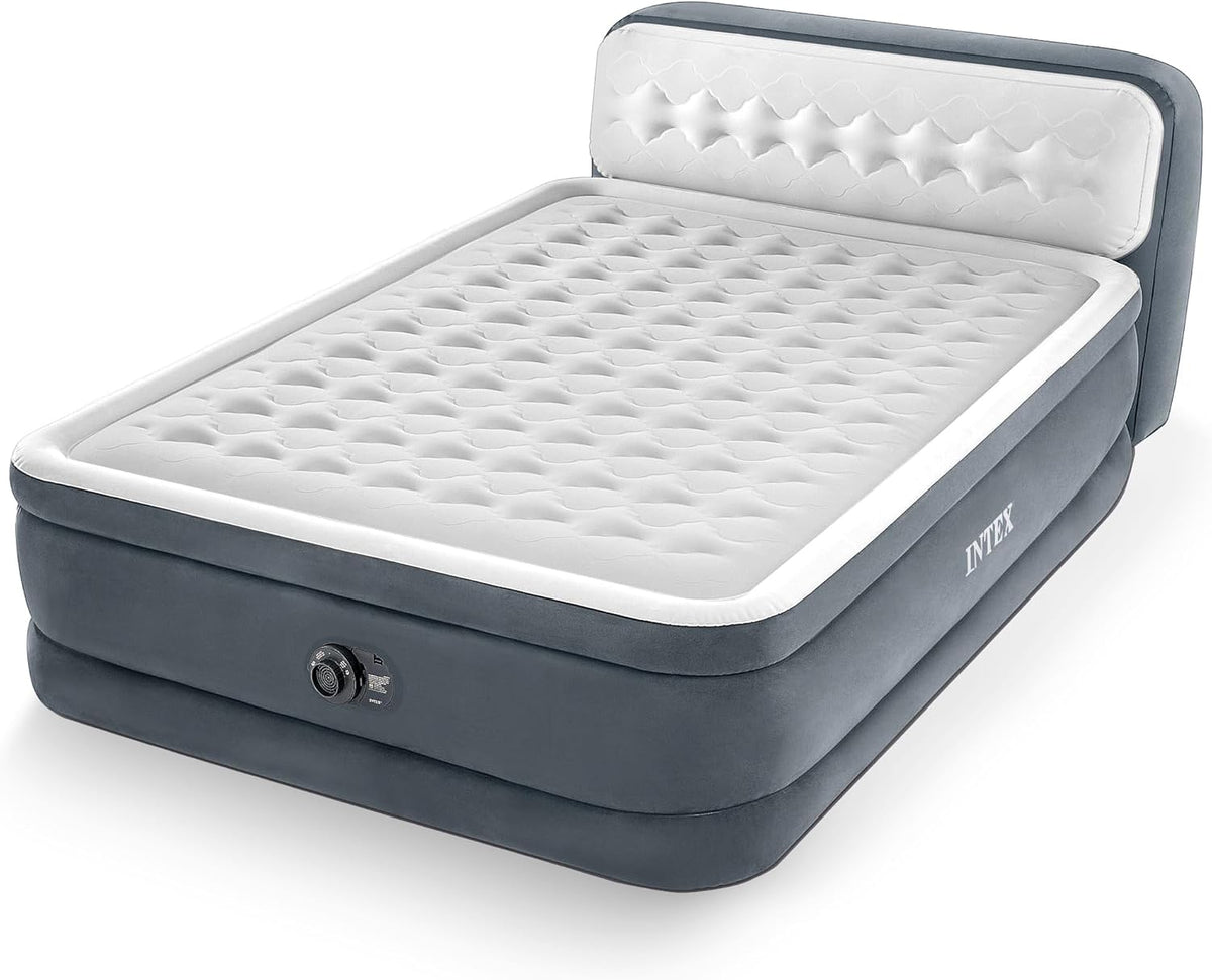 INTEX Dura-Beam 18" Queen Size Air Mattress with Built-in Headboard & Pump