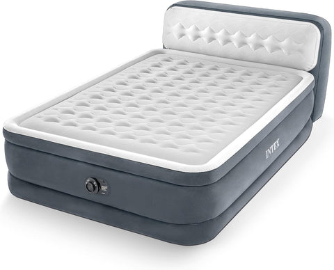 INTEX Dura-Beam 18" Queen Size Air Mattress with Built-in Headboard & Pump