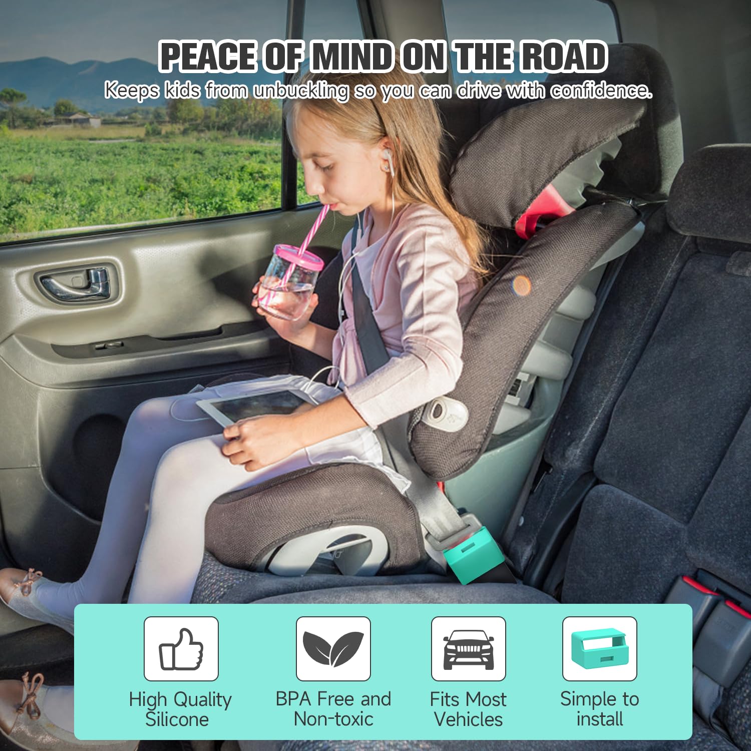 Morlike Silicone Seatbelt Secure Buckle Safety Cover Lock | Keep Children Safe in Car Seat and Prevent Kids from Accidentally Unbuckling | Buckle Guard Fits Almost Vehicles (Light Blue, 2 Pack)