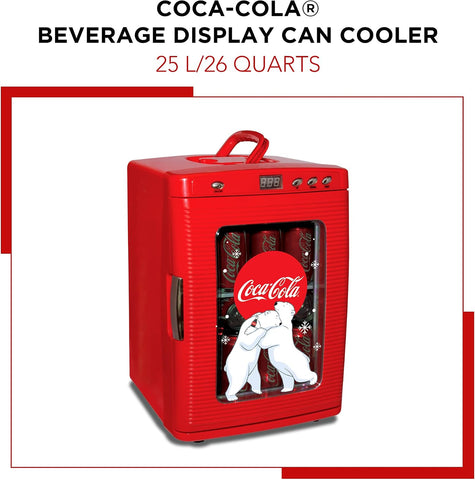 Coca Cola Mini Fridge - Refrigerator for Bedroom Office, Portable Table Top Beverage Cooler, 12V 110V Refrigerador For Drinks, Soda, Wines, Use In Car, Outdoor, Patio, 28 Can