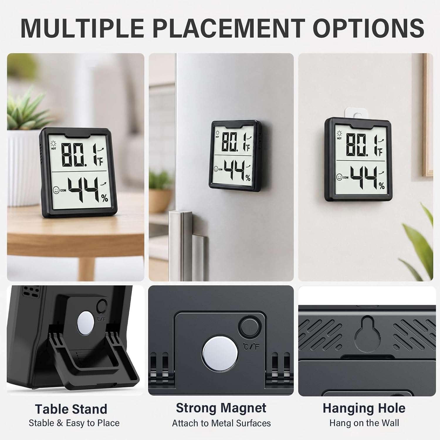 3 Pieces Digital Hygrometer Indoor Thermometer Humidity Meter, Black