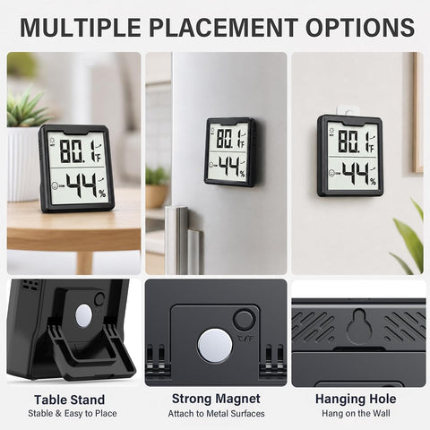 3 Pieces Digital Hygrometer Indoor Thermometer Humidity Meter, Black