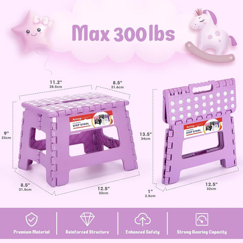 ACSTEP 9 Inch Foldable Step Stool for Kids, 300 lb, Light Purple
