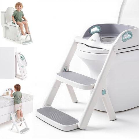 lalalark Potty Training Seat, 2-in-1 Toddler Toilet Seat with Steps, Upgrade Potty Step Stool for Toddler with Anti-Slip Pad Step Stool, Extended Splash Guard, Foldable Potty Ladder Boys Girls, Green