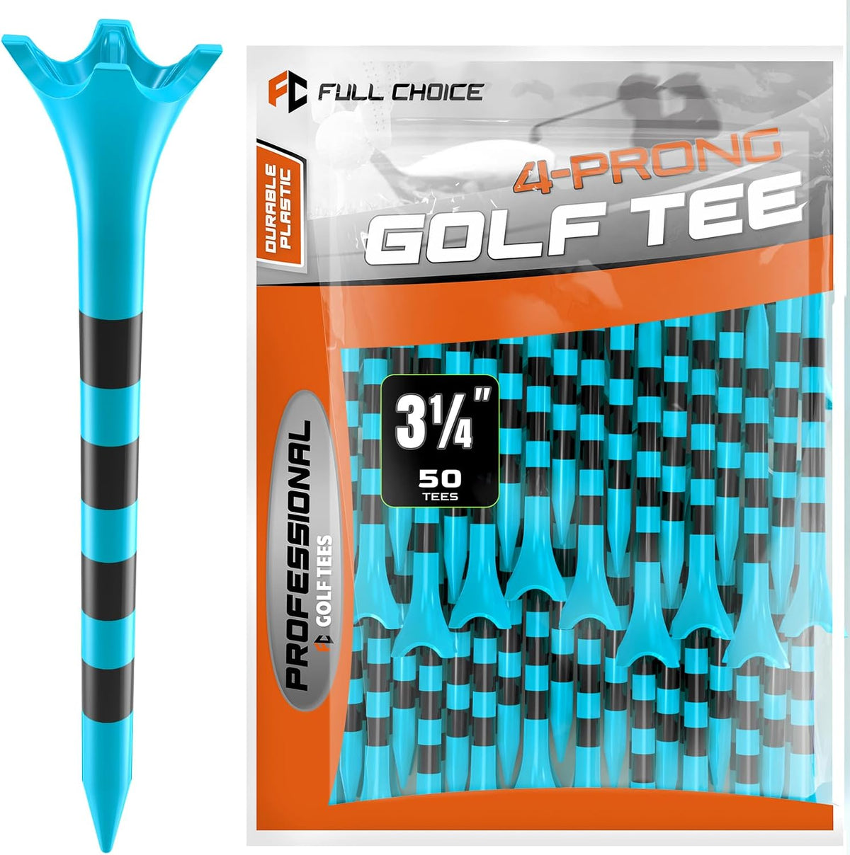 Durable Plastic Golf Tees,100/50 Pack (1-1/2", 2-3/4" & 3-1/4"), Designed to Reduce Friction and Side Spin
