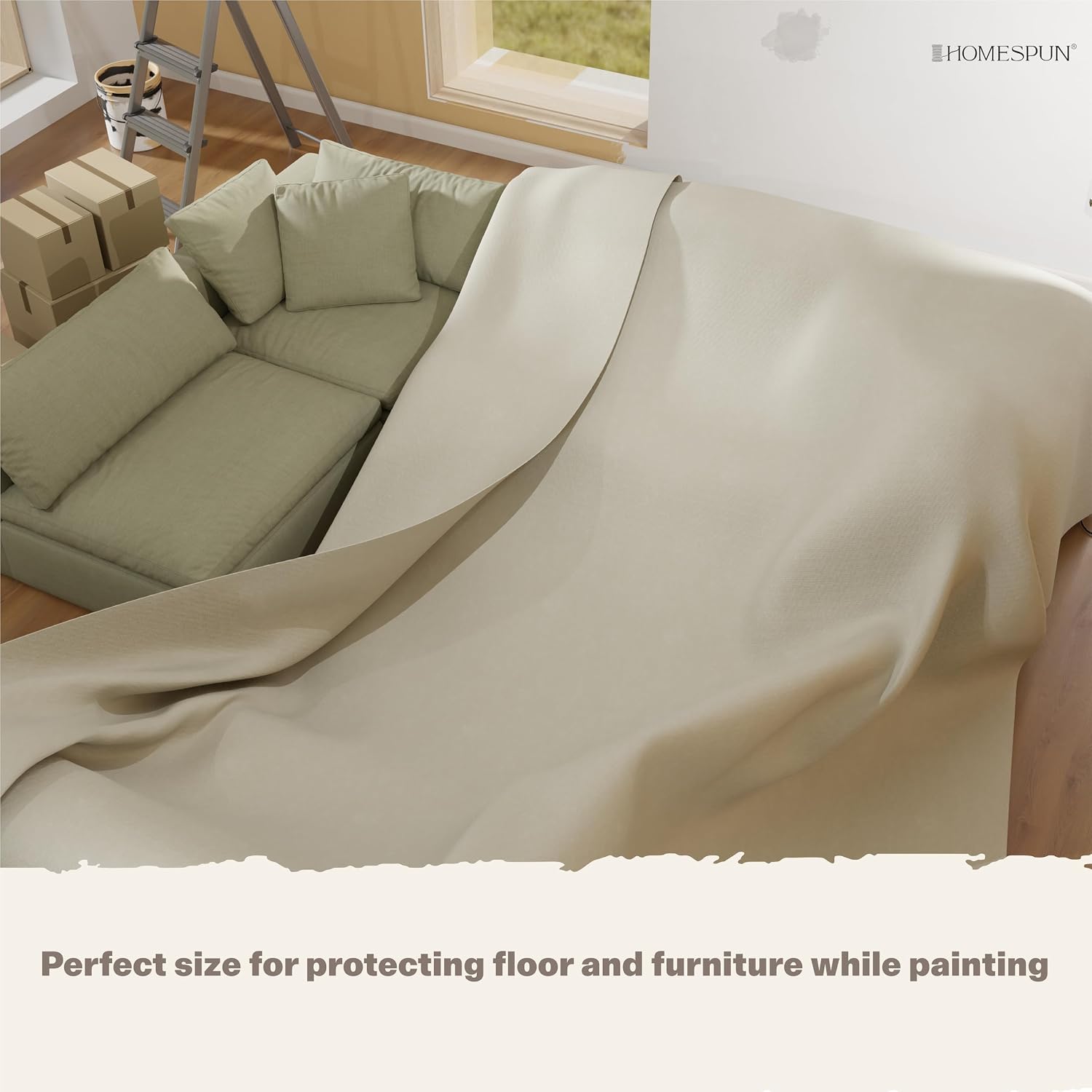 HOMESPUN Reusable Heavy-Duty Absorbent Canvas Drop Cloth 12 x 9 ft