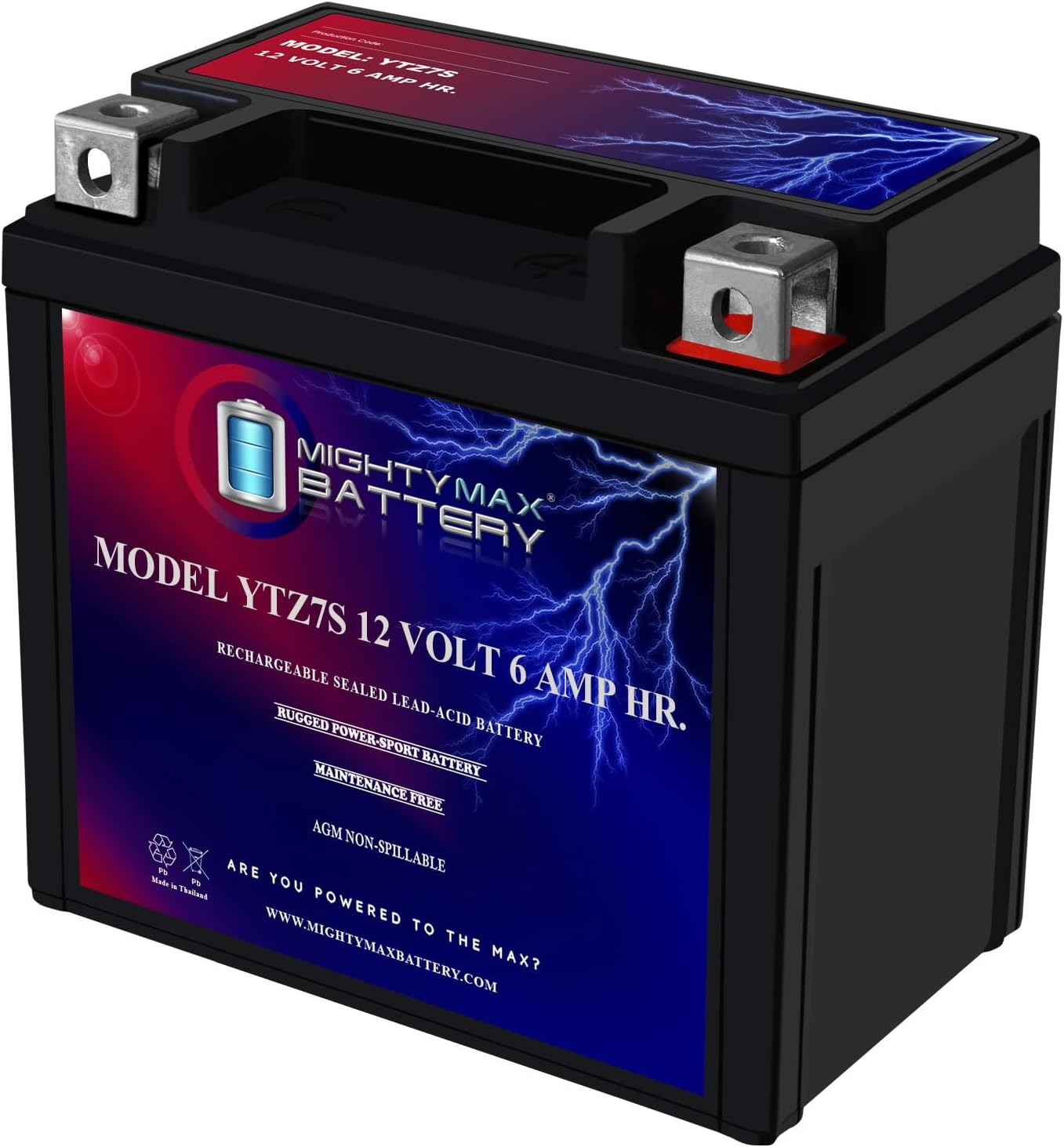 Mighty Max Battery YTZ7S - 12 Volt 6 AH, 130 CCA, Rechargeable Maintenance Free SLA AGM Motorcycle Battery
