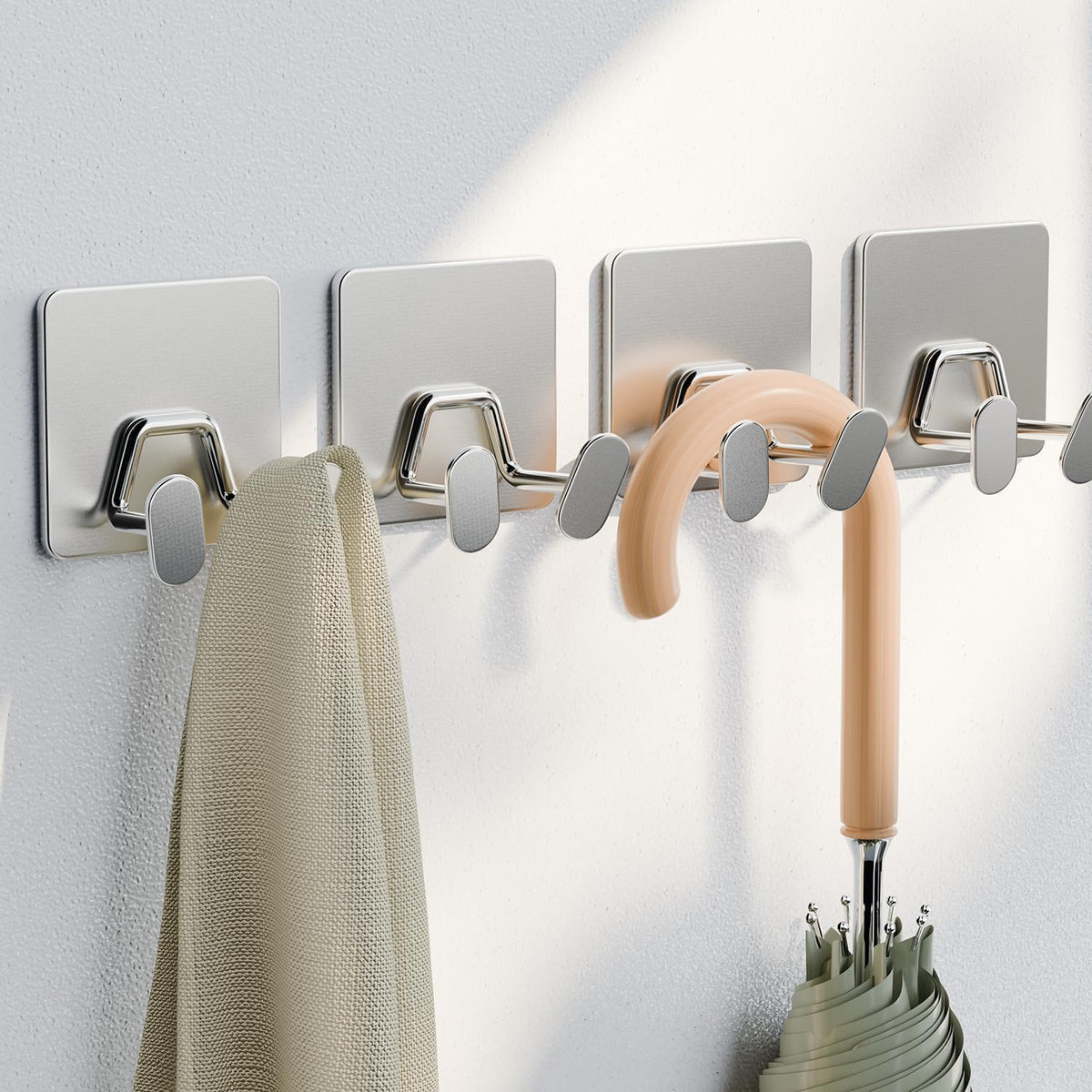 Adhesive Shower Hooks for Inside - Extra Sticky Razor Holder, Silver 4 Pack