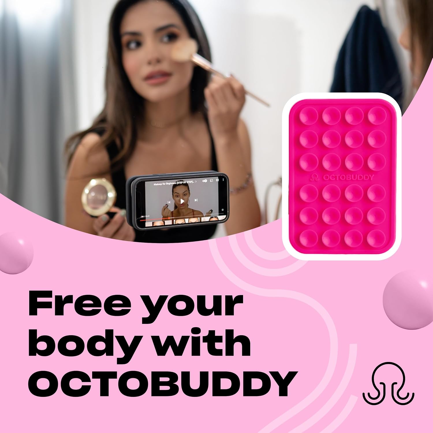 OCTOBUDDY Classic - Silicone Suction Phone Case Adhesive Mount, Hot Pink
