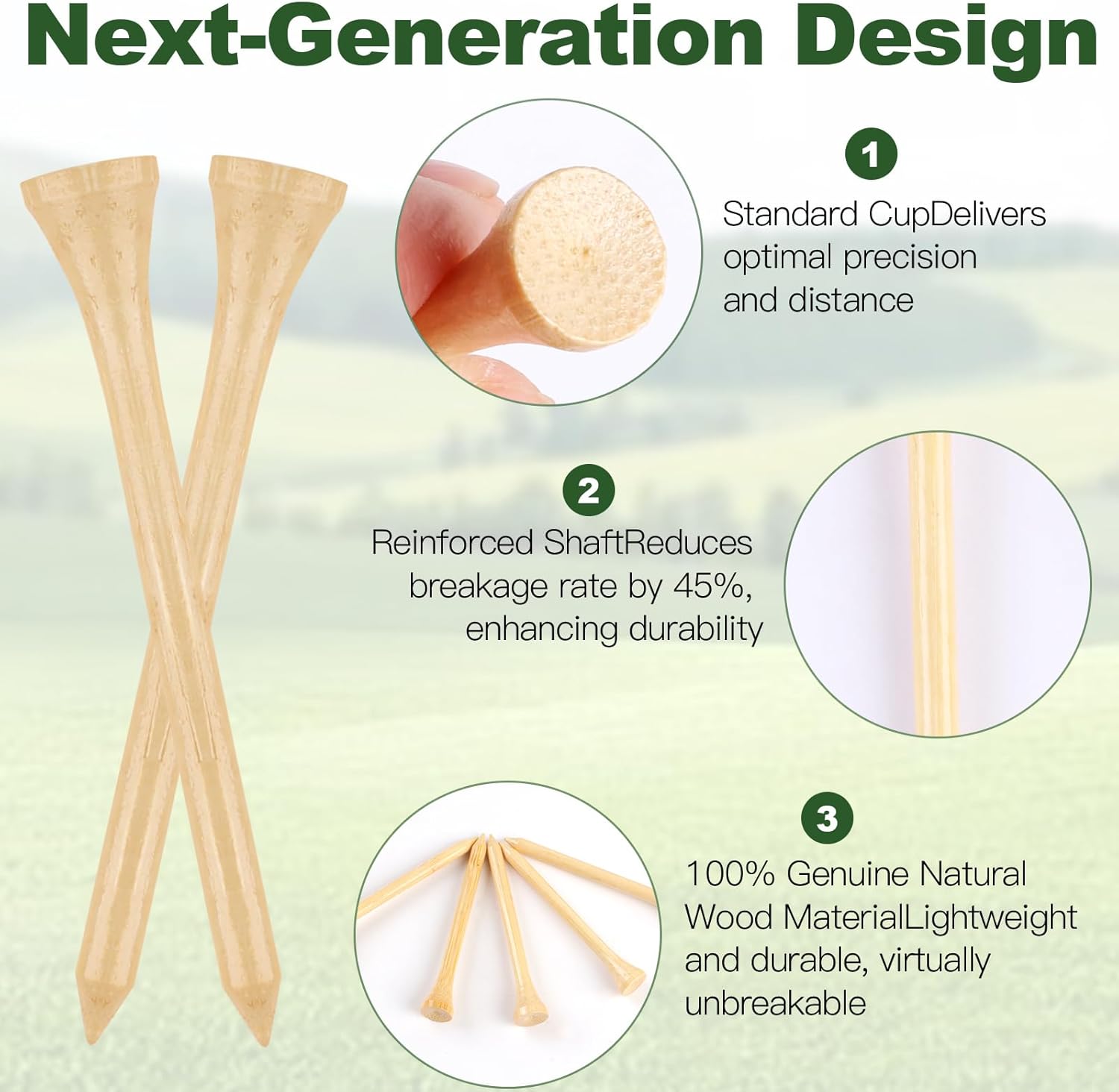 Guirnd 150PCS Professional Wooden Golf Tees 2 3/4 inch Biodegradable Bamboo Golf Tees, Stable and Reliable, Available in Natural Color