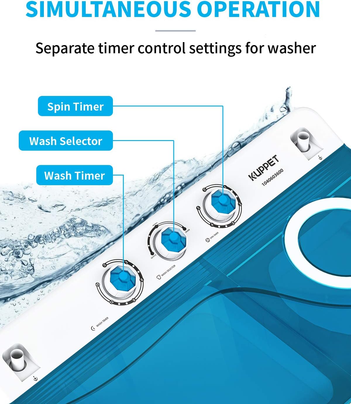 Compact Twin Tub Portable Mini Washing Machine 26lbs Capacity, Washer(18lbs)&Spiner(8lbs)/Built-in Drain Pump/Semi-Automatic (White&Blue)