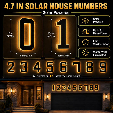 4.7" Solar House Numbers for Outside (Black-5)