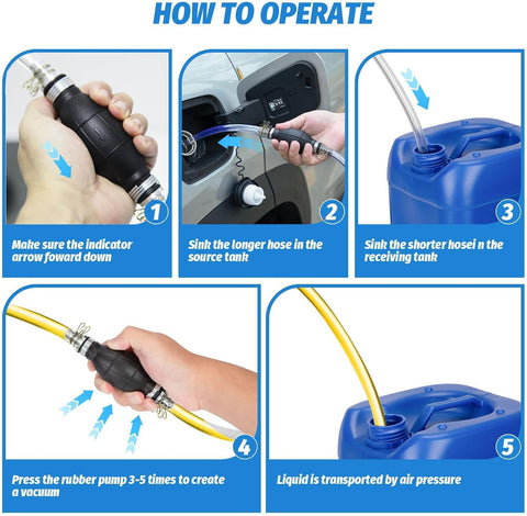 Gasoline Siphon Hose, Gas Oil Water Fuel Transfer Siphon Pump, Portable Widely Use Hand Fuel Pump, Fuel Transfer Pump with PVC Hoses (Blue)