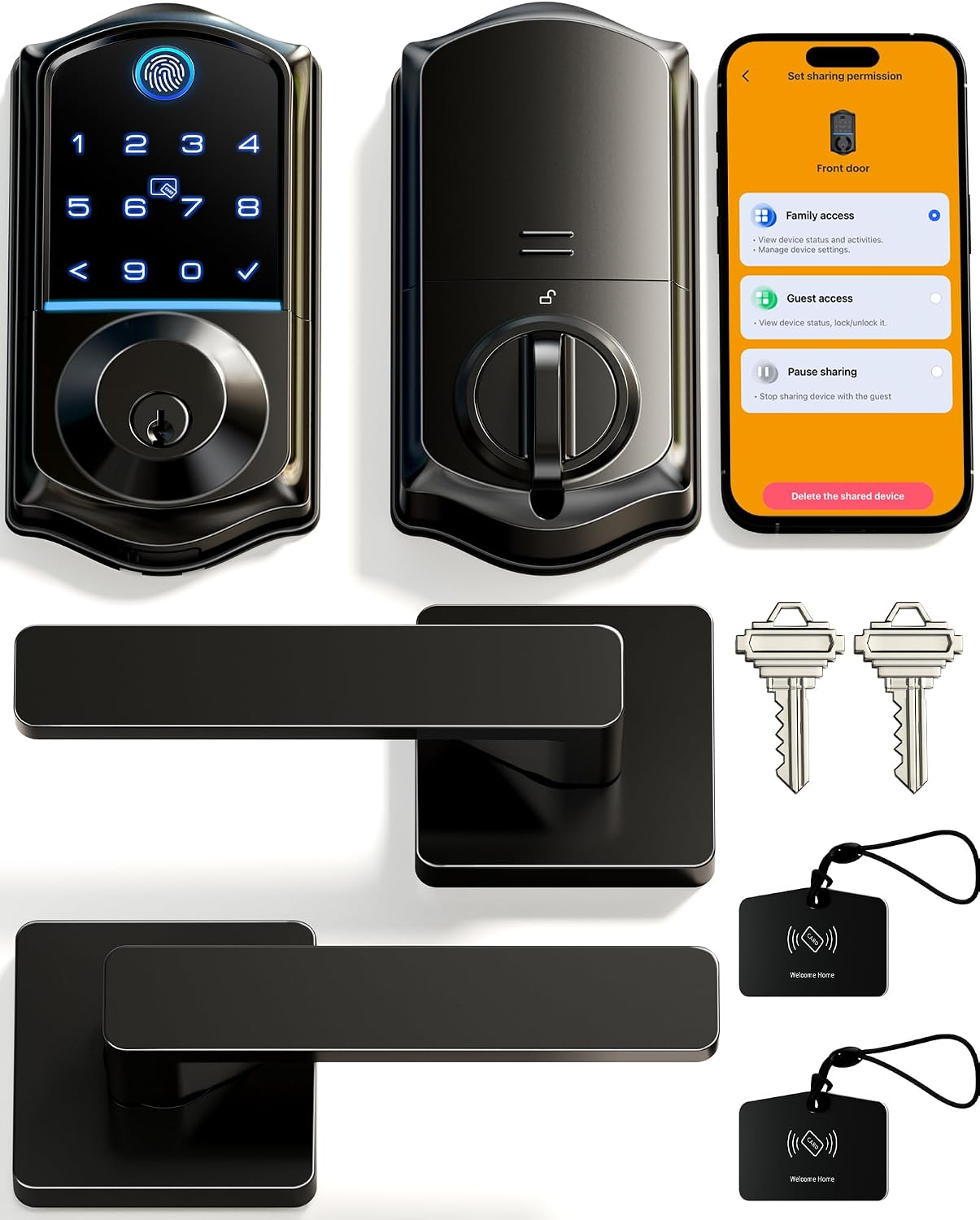 Veise VE017-B Fingerprint Smart Lock with 2 Lever Handles Set, Matte Black