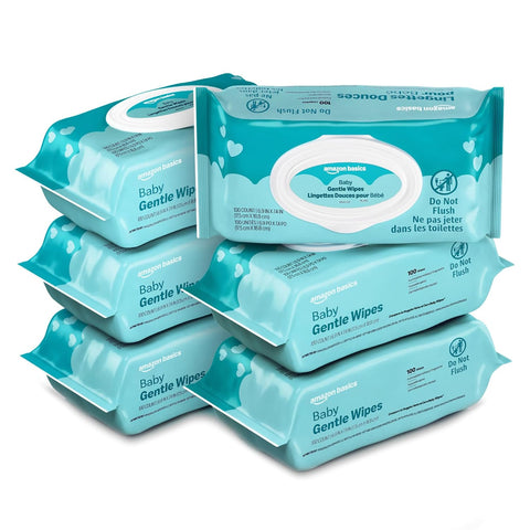 Amazon Basics Gentle Baby Wipes, Formulated Without Fragrance, Hypoallergenic, 600 Count Total (6 Packs of 100 Count Each)