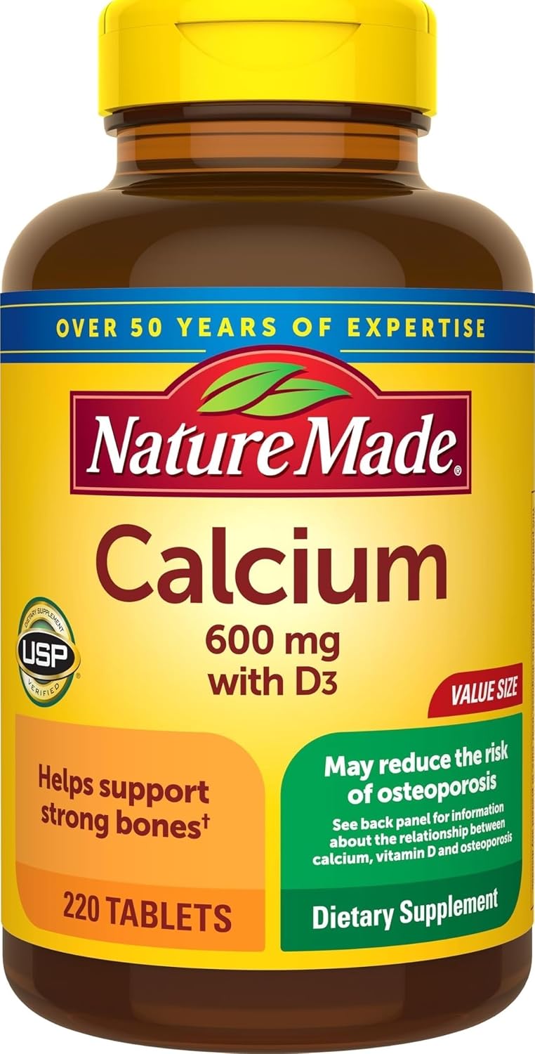 Nature Made Calcium 600 mg with Vitamin D3 for Bone Support, 220 Tablets