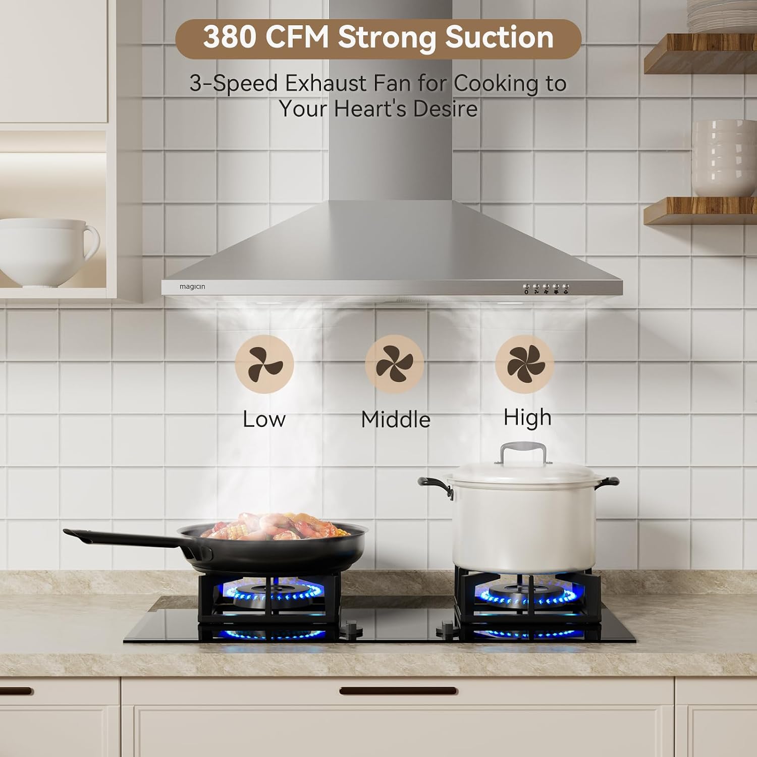 Wall Mount Range Hood 30 inch Ducted/Ductless Convertible 380CFM