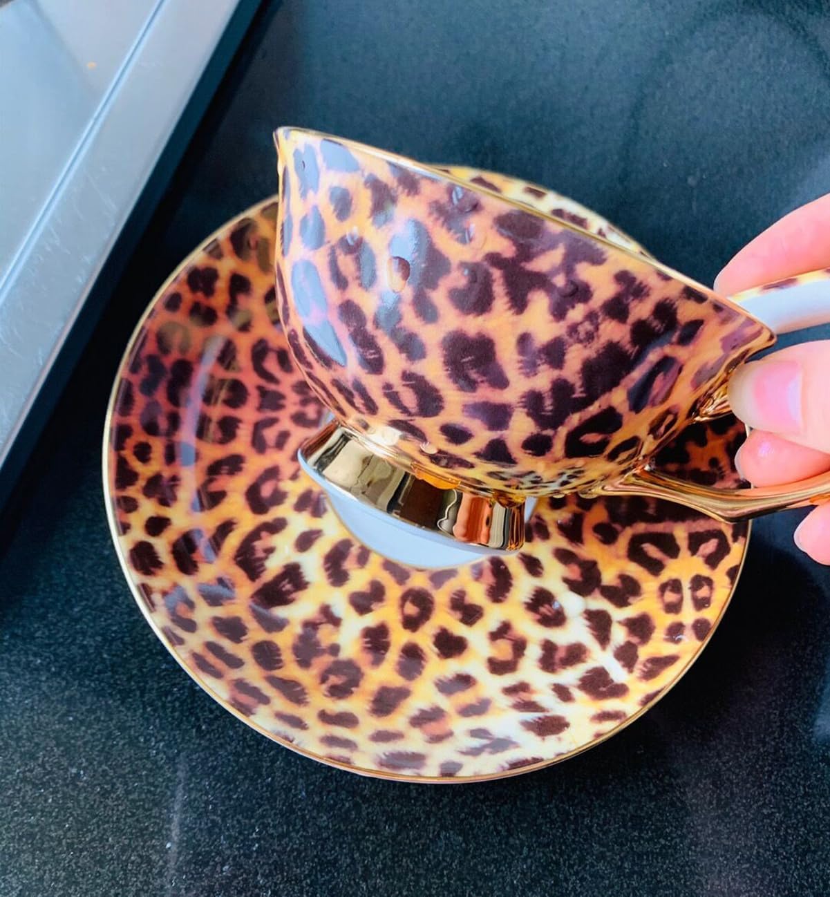 Bone China Cup& Saucer Set, 6.8oz (Leopard Pattern)