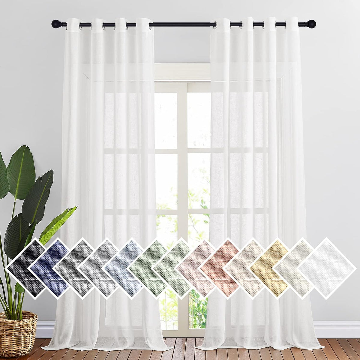 NICETOWN White Linen Curtains 108 Inches Extra Long 2 Panels Set, W52xL108