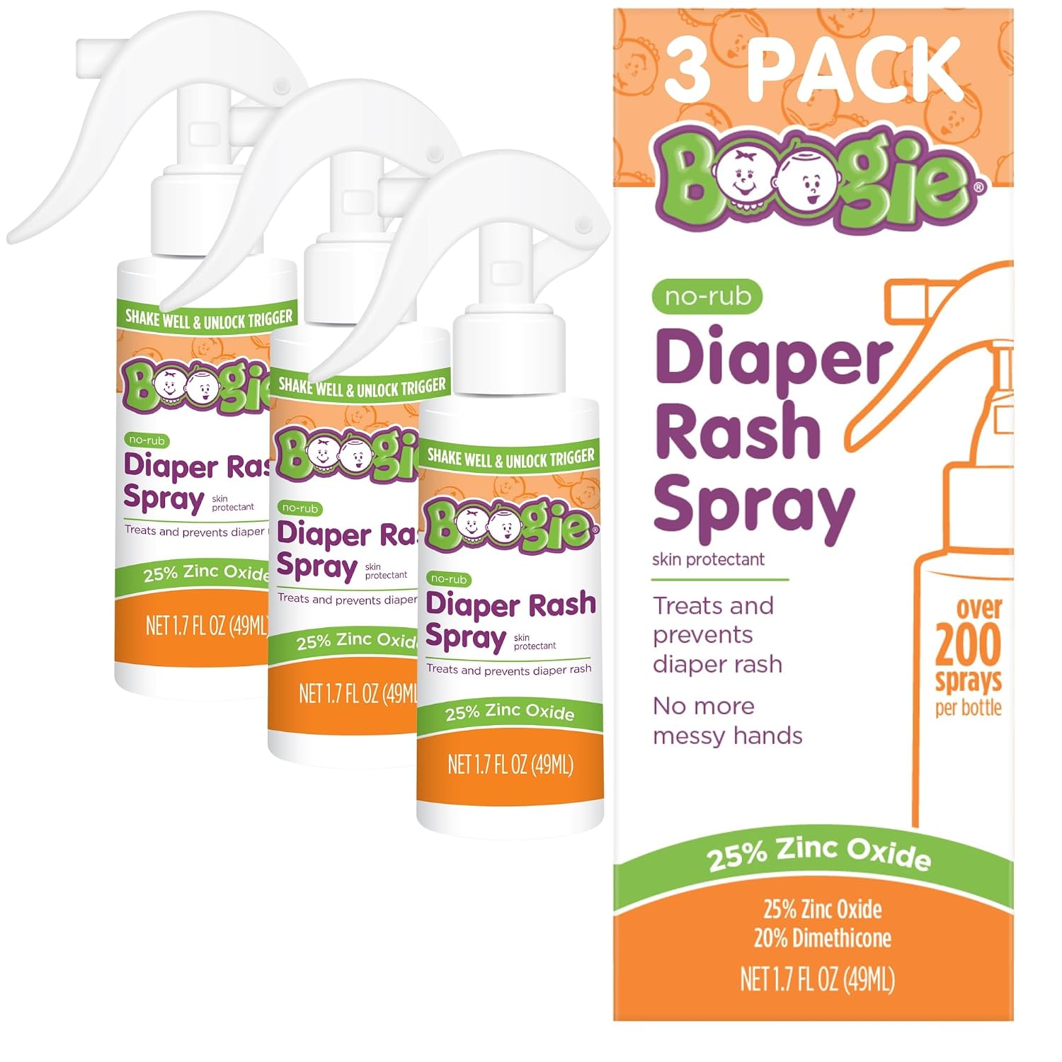 Boogie No-Rub Diaper Rash Spray for Babies - 1.7 fl oz (3 Pack)