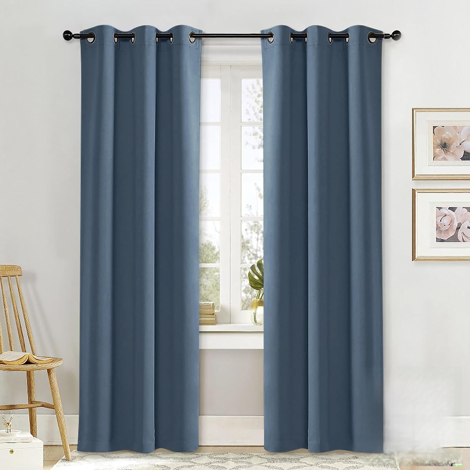 NICETOWN Curtain Blackout Drape Panel, Single Panel, 34 x 84 inch, Smoky Blue, 3 Pass Microfiber Noise Reducing Thermal Insulated Window Drapery with Grommet