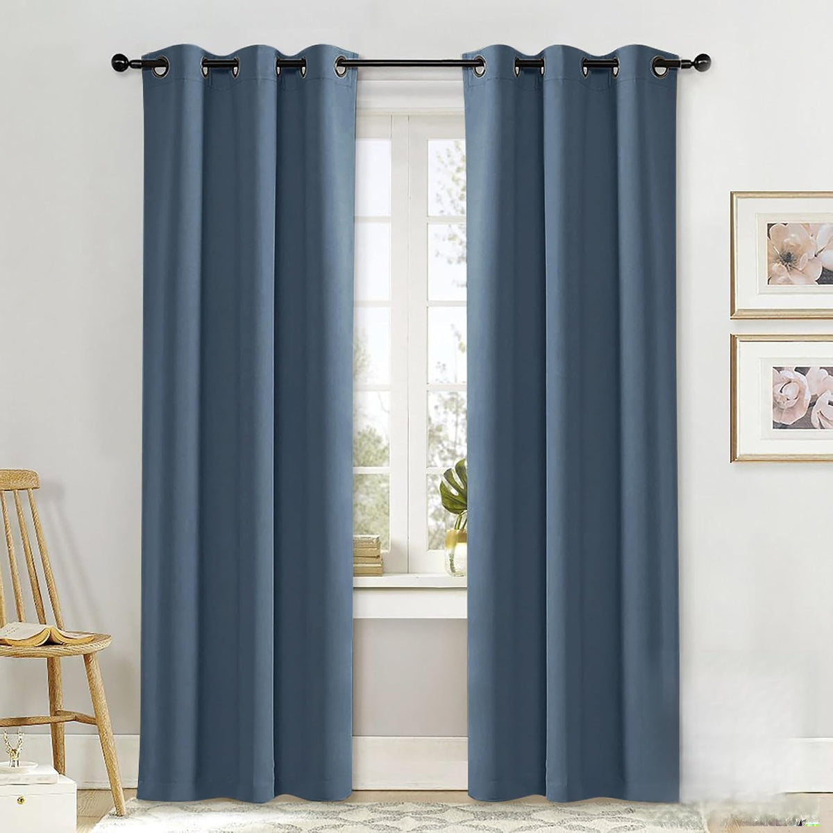 NICETOWN Curtain Blackout Drape Panel, Single Panel, 34 x 84 inch, Smoky Blue, 3 Pass Microfiber Noise Reducing Thermal Insulated Window Drapery with Grommet
