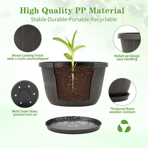 Quarut 4 Pack 10 inch Flower Pots,Plastic Plants Pots Outdoor