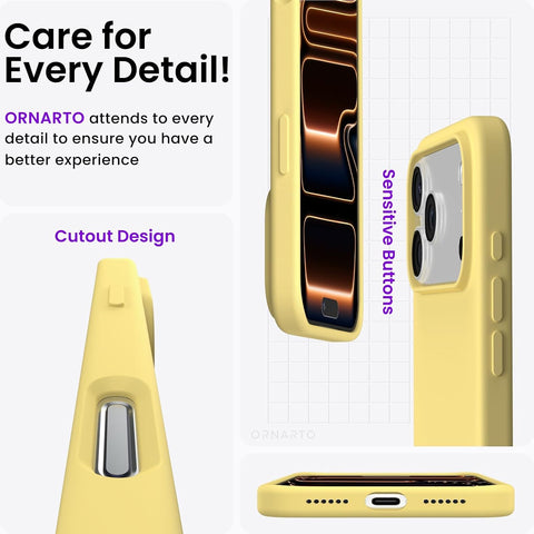 ORNARTO for iPhone 17 Pro Max Case, Liquid Silicone, Buttercream Yellow