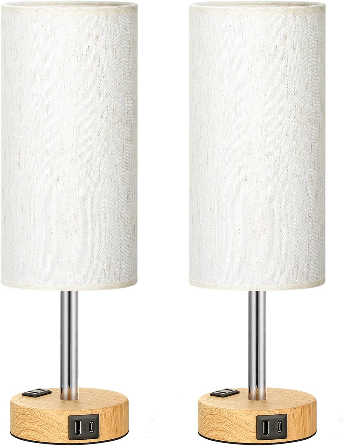Fenmzee Bedside Table Lamp Set of 2 - Dimmable Touch, USB A+C, AC Outlet