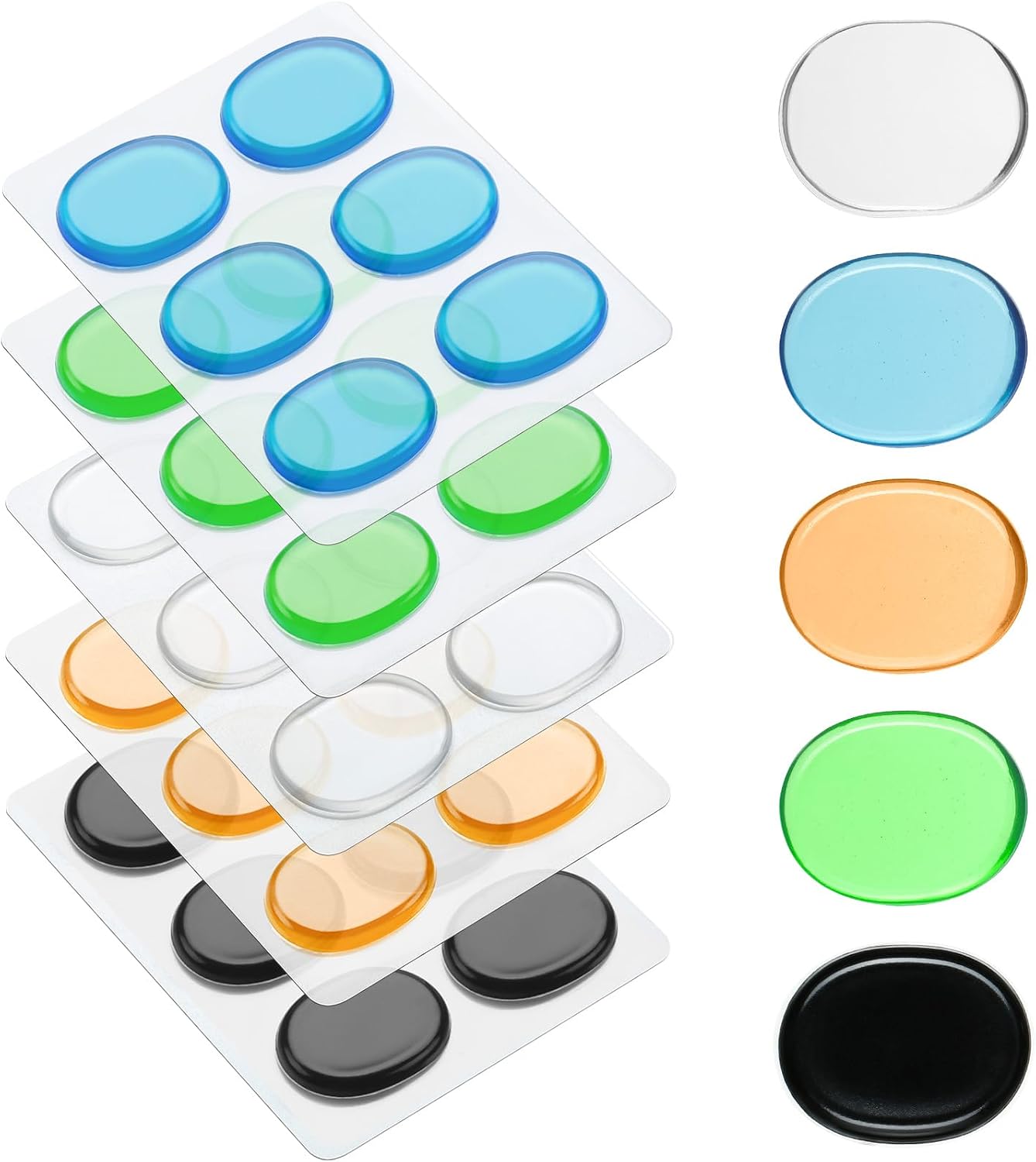 30 Pcs Drum Dampener Gel Pads,Orange, Green, Blue, Black, Clear