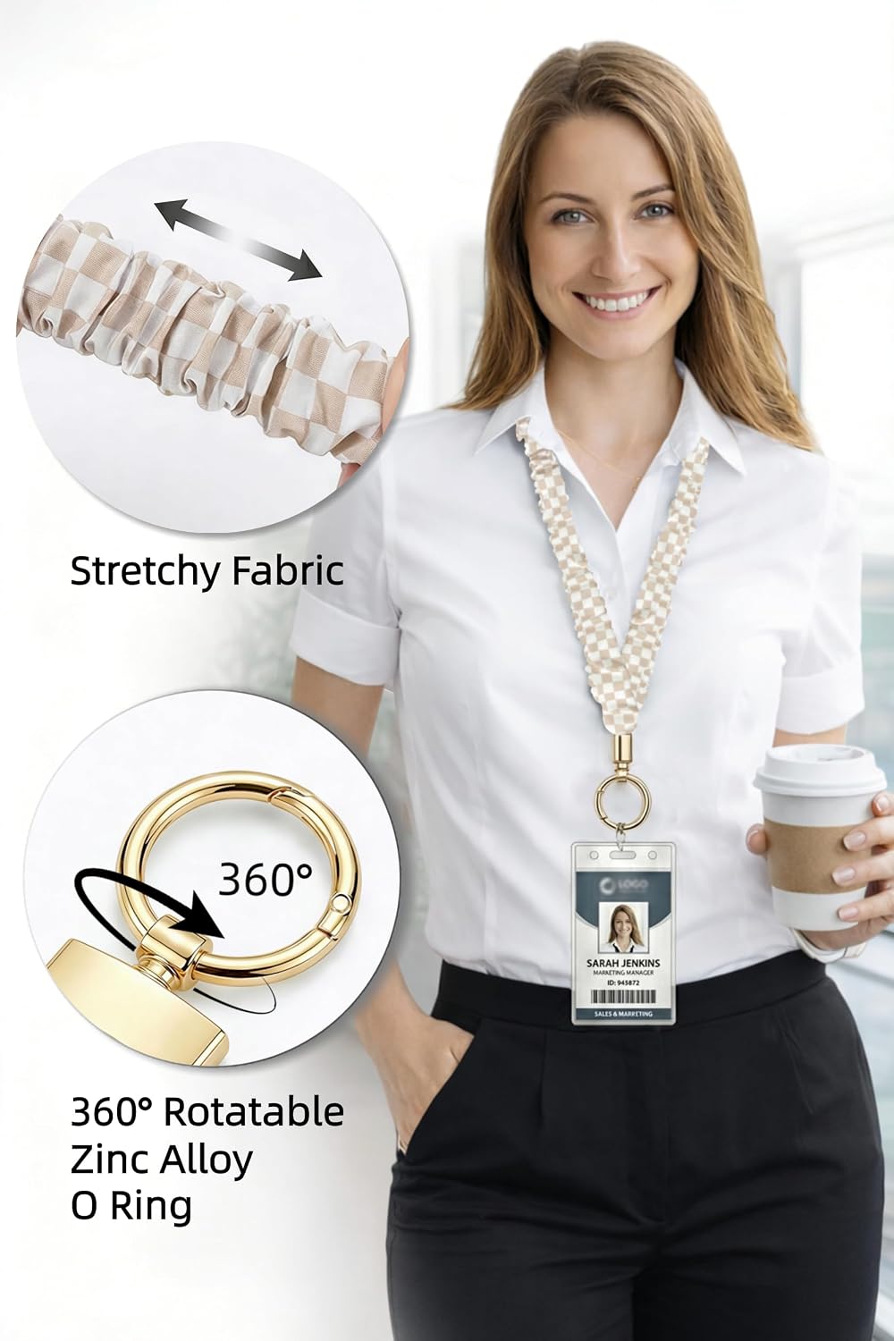 Scrunchie Lanyard for ID Badges - Elastic Cute Teacher Lanyard with ID Holder for Office Staff, Teacher Appreciation