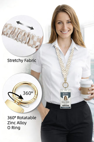 Scrunchie Lanyard for ID Badges - Elastic Cute Teacher Lanyard with ID Holder for Office Staff, Teacher Appreciation